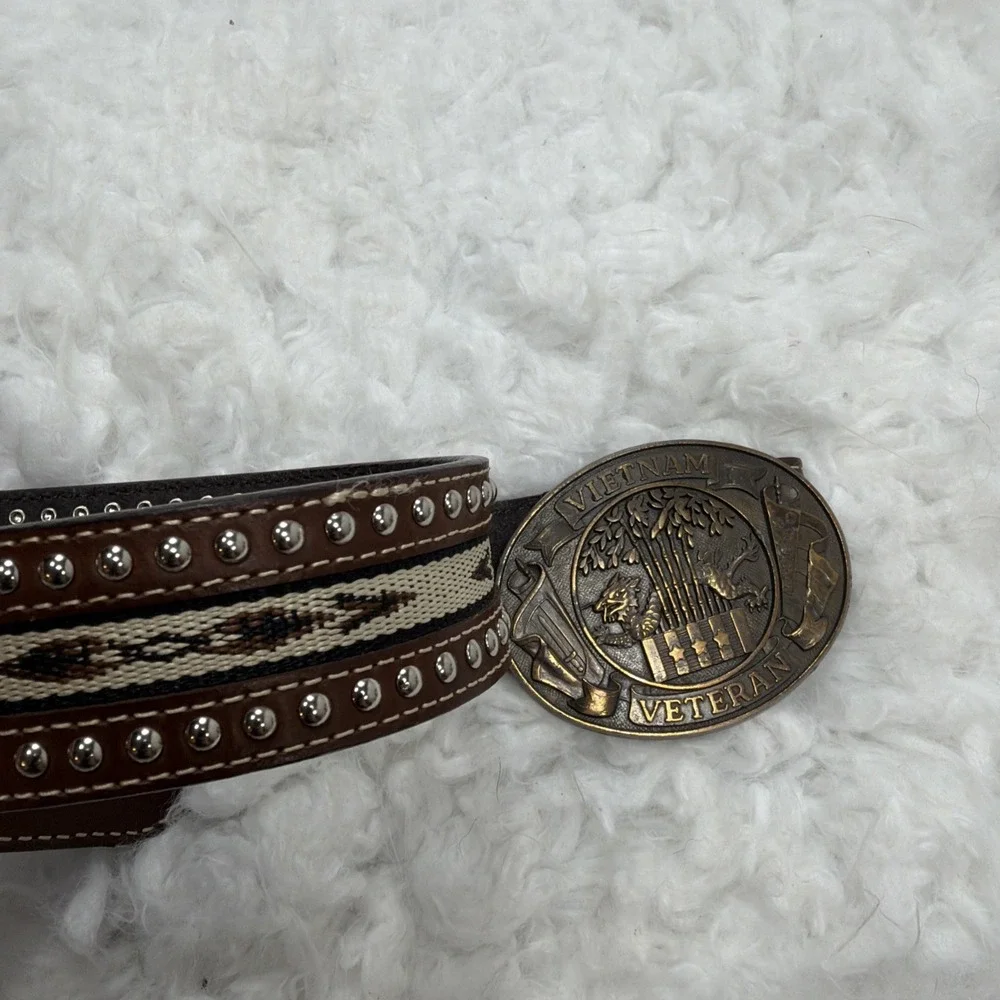 Vietnam Veteran Belt & Buckle‎ Nocona South Western Cowboy Studded Mens Size 40
